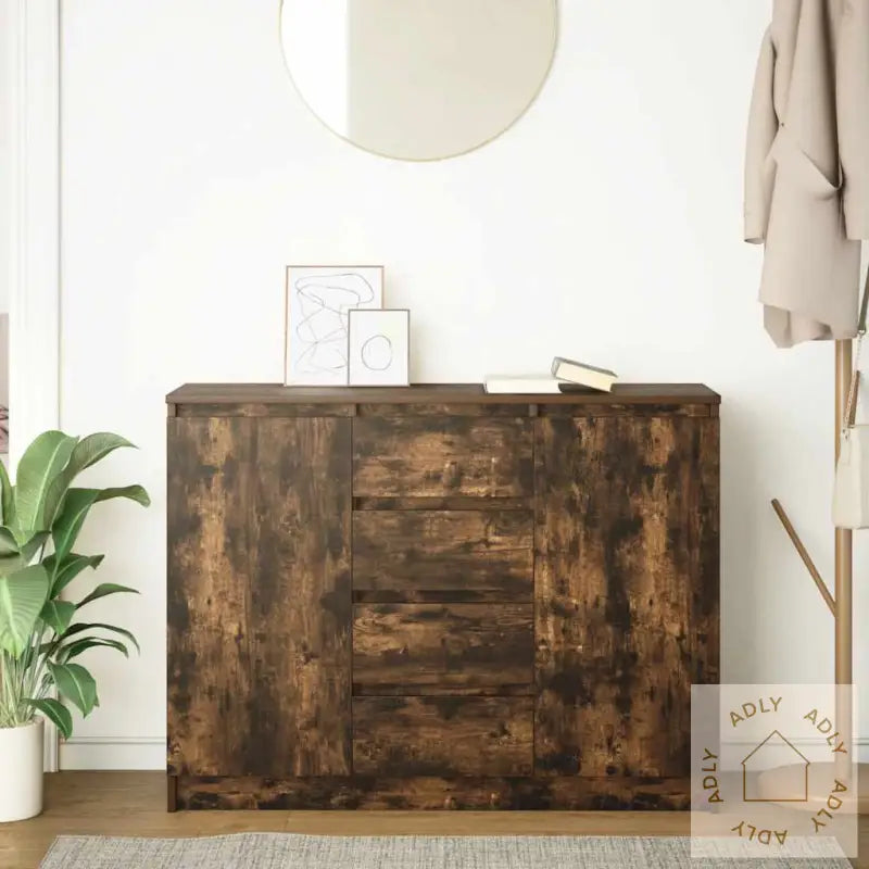 Skjenk Med Skuffer Røkt Eik 100,5X35X76 Cm Konstruert Tre