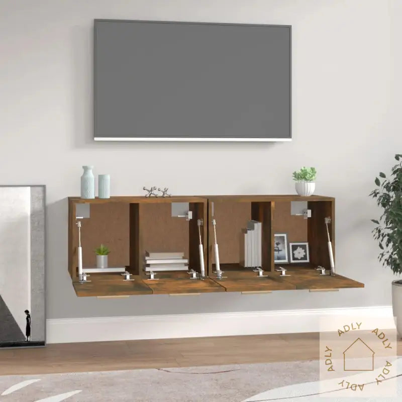 Veggskap 2 Stk Røkt Eik 60X36,5X35 Cm Konstruert Tre