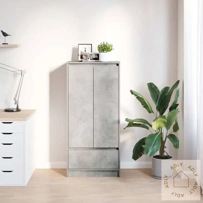 Skap Med Skuff Betonggrå 55,5X34X119,5 Cm Konstruert Tre