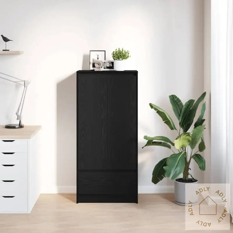 Skap Med Skuff Sort Eik 55,5X34X119,5 Cm Konstruert Tre