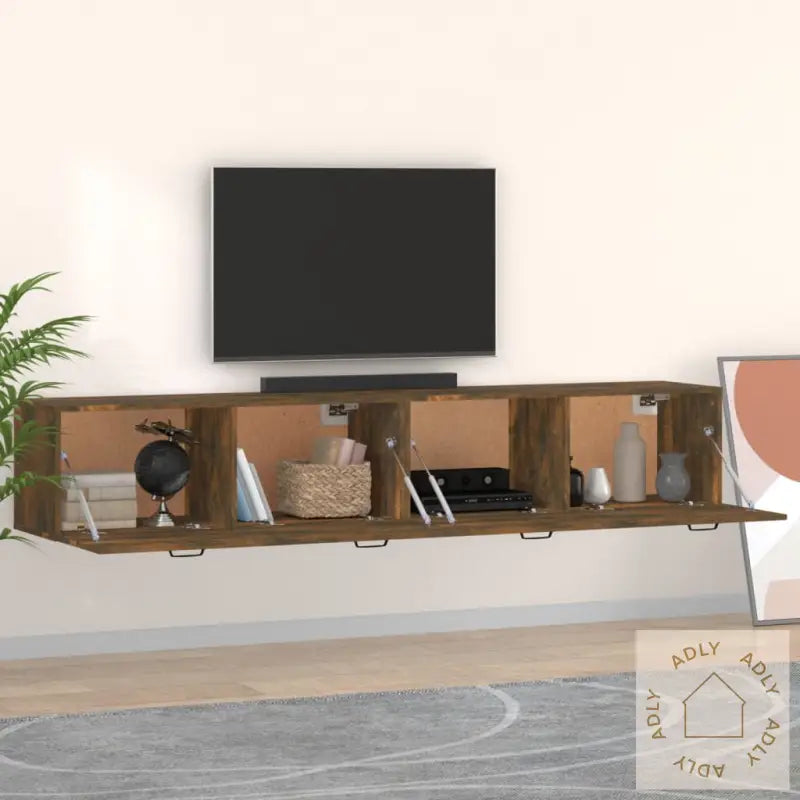 Veggskap 2 Stk Røkt Eik 100X36,5X35 Cm Konstruert Tre