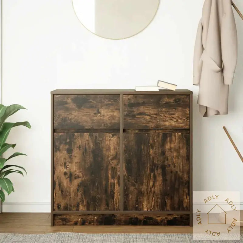 Skjenk Med Skuff Røkt Eik 80X34X76 Cm Konstruert Tre