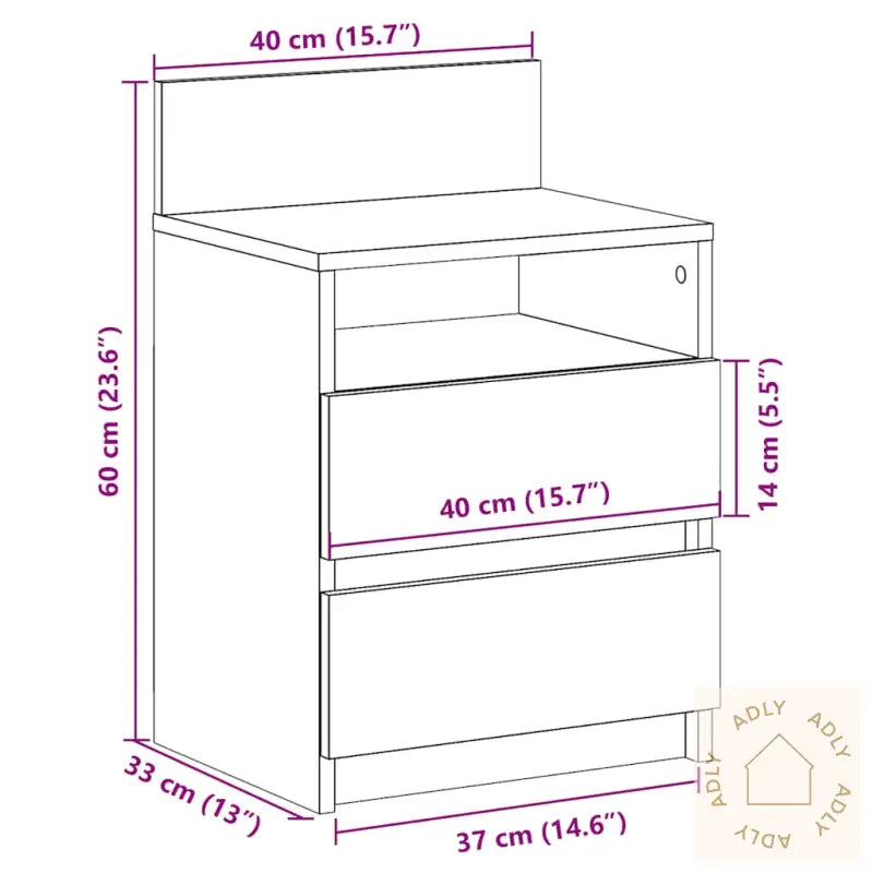 Nattbord 2 Stk Med 2 Skuffer Hvit 40X33X60 Cm