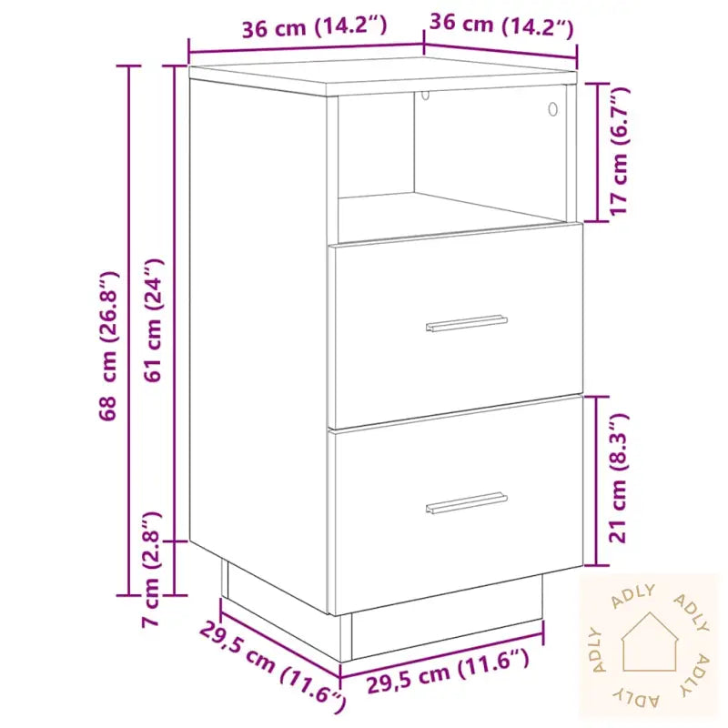 Nattbord 2 Stk Med 2 Skuffer Hvit 36X36X68 Cm