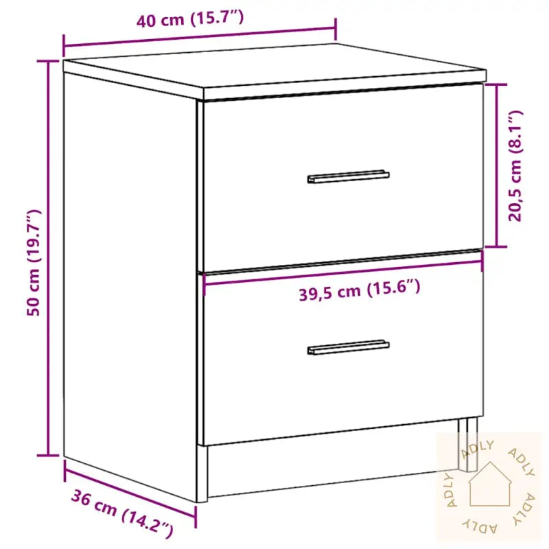 Nattbord 2 Stk Med 2 Skuffer Hvit 40X36X50 Cm
