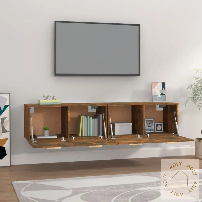 Veggskap 2 Stk Røkt Eik 80X35X36,5 Cm Konstruert Tre