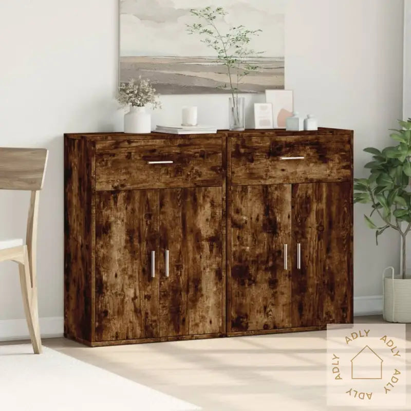 Skjenker 2 Røkt Eik 60X30X84 Cm Konstruert Tre