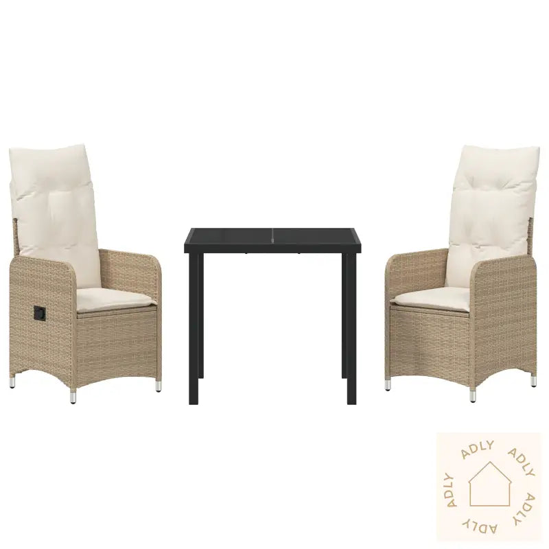 3 Delt Hage Spisesett Med Puter Beige Poly Rattan