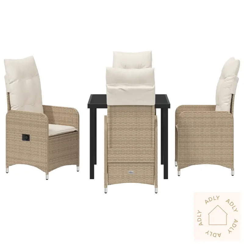 5 Delt Hage Spisegruppe Med Puter Beige Poly Rattan