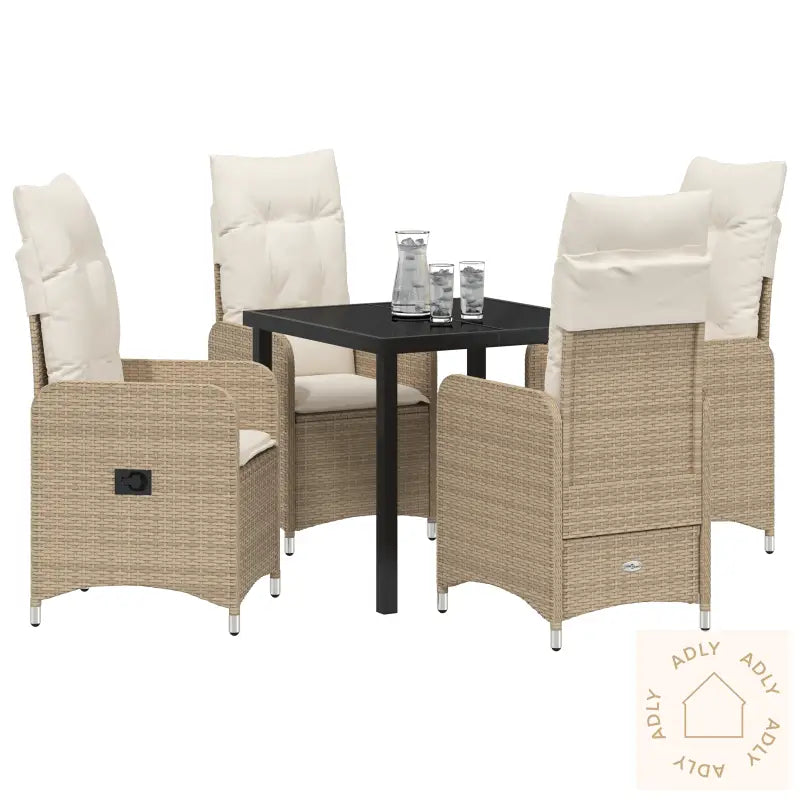 5 Delt Hage Spisegruppe Med Puter Beige Poly Rattan