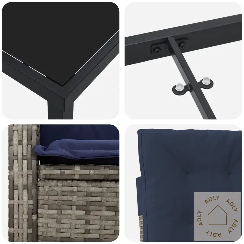 5-Delt Hage Spisesett Med Puter Grå Poly Rottning