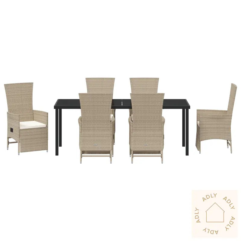 7-Delt Hage Spisebordsett Med Puter Beige Poly Rattan