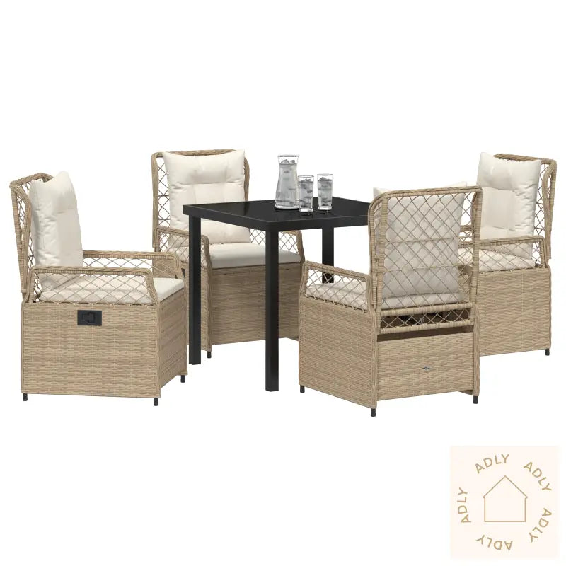 5-Delt Hage Spisebordsett Med Beige Poly Rotting