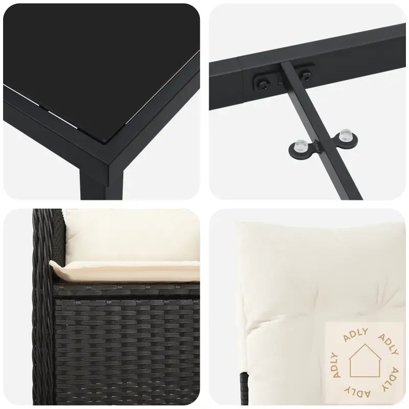 9 Delt Hage Spisebord Sett Med Puter Svart Poly Rott