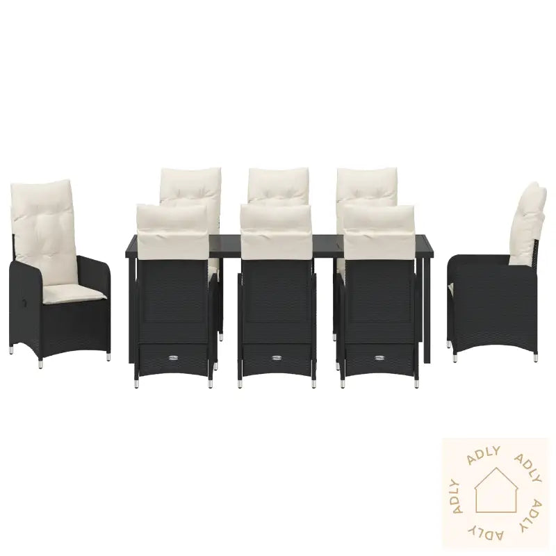 9 Delt Hage Spisebord Sett Med Puter Svart Poly Rott