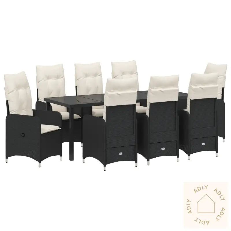 9 Delt Hage Spisebord Sett Med Puter Svart Poly Rott