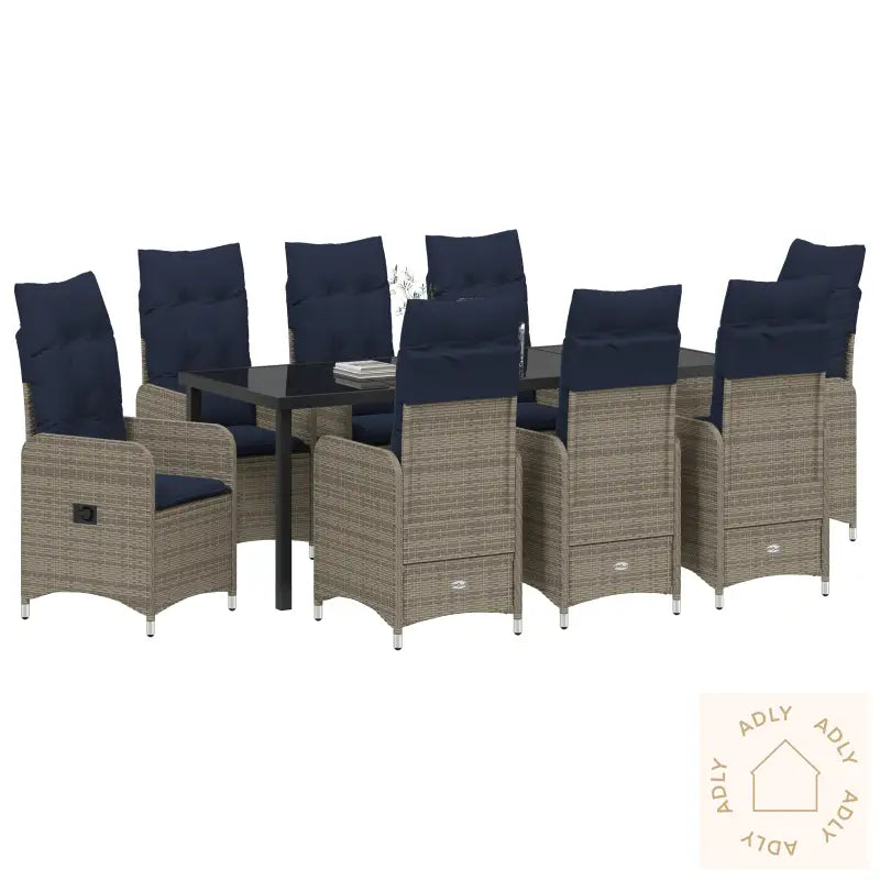 9 Delt Hage Spisebord Set Med Puter Svart Poly Rottings