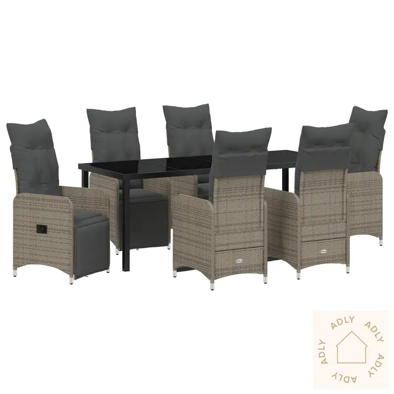 7-Delt Hagemøbelssett Med Puter I Beige Poly Rattan