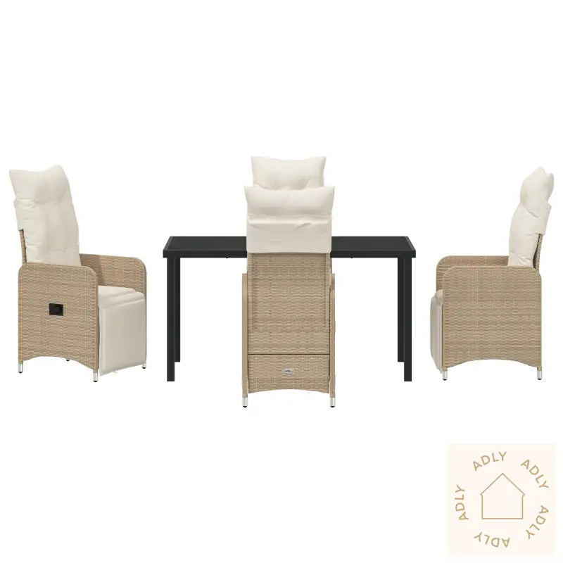 5 Delt Hage Spisebordsett Med Puter Beige Poly Rattan