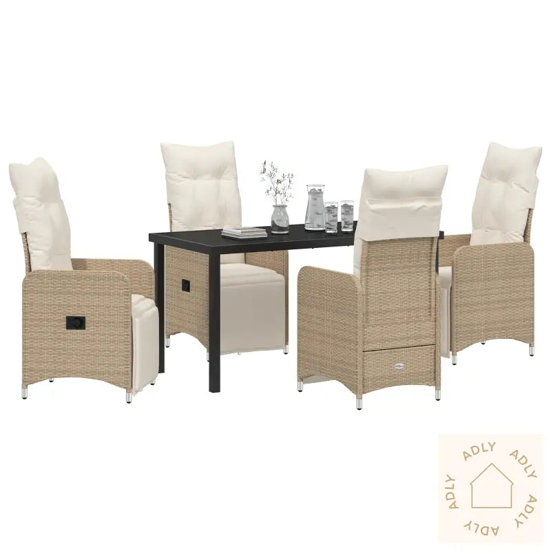 5 Delt Hage Spisebordsett Med Puter Beige Poly Rattan