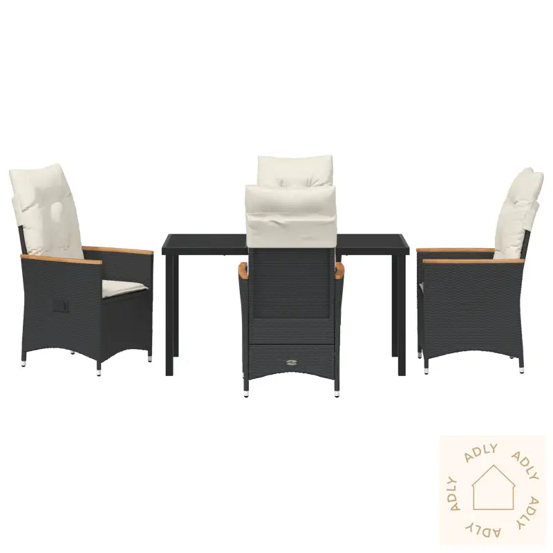 5-Delt Hage Spise Set Med Puter Svart Poly Rattan