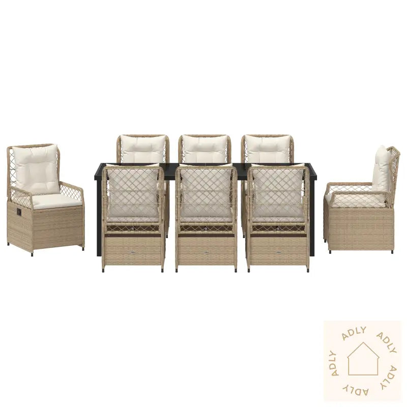 9-Delt Hage Spise Sett Beige Poly Rattan