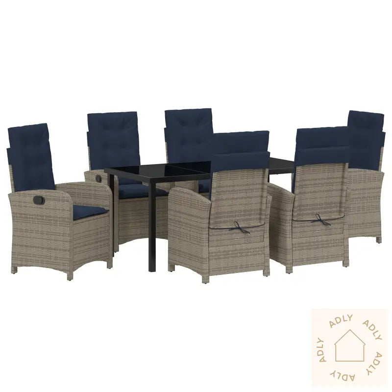 7-Delers Hagedining Set Med Puter Grå Poly Rattan