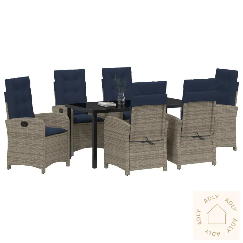 7-Delers Hagedining Set Med Puter Grå Poly Rattan