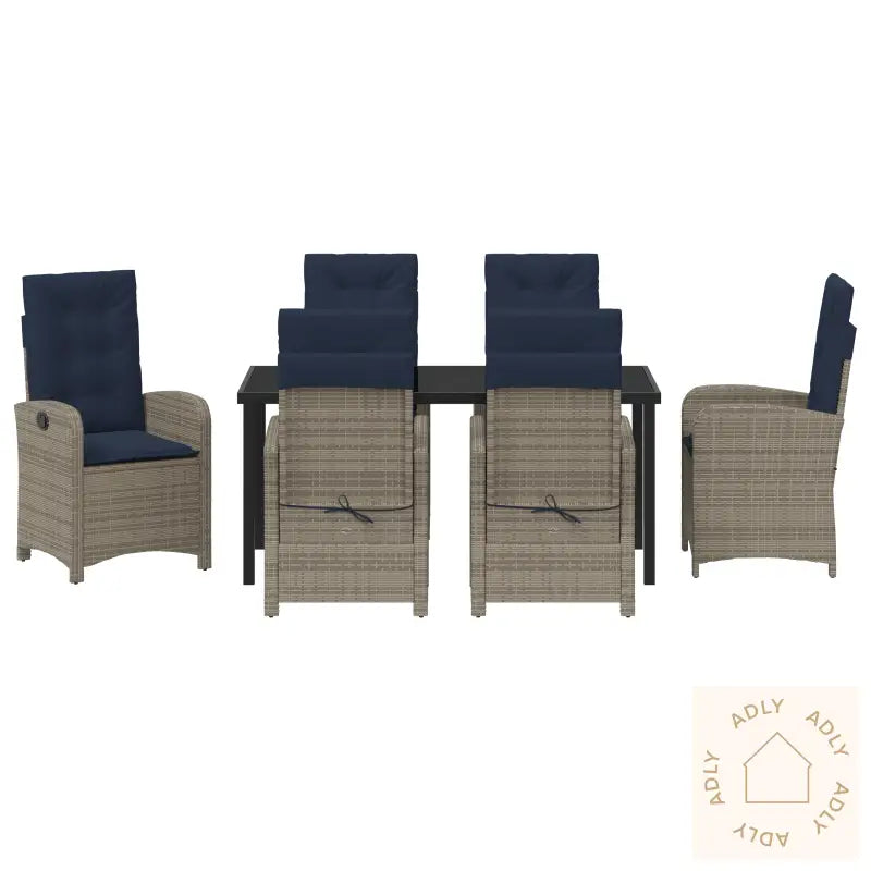 7-Delers Hagedining Set Med Puter Grå Poly Rattan