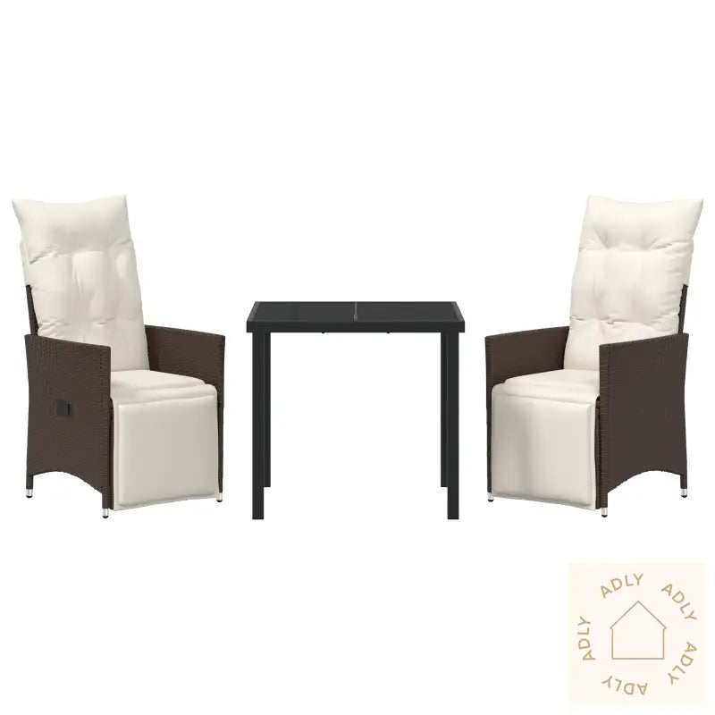3-Delt Hagedining-Sett Med Puter Brun Poly Rattan