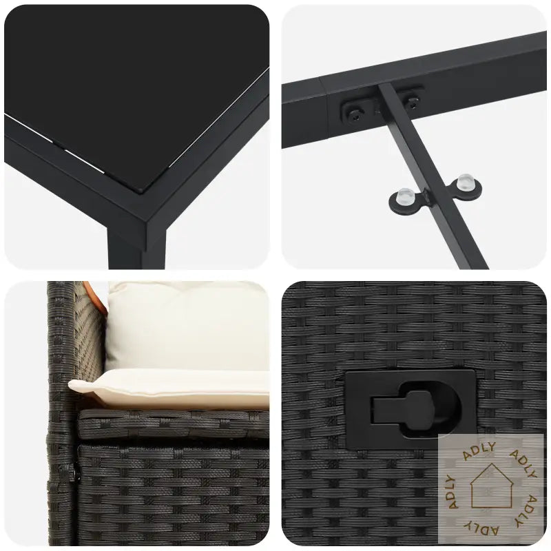 7-Delt Hage Spisestue Sett Med Puter, Svart Poly Rattan