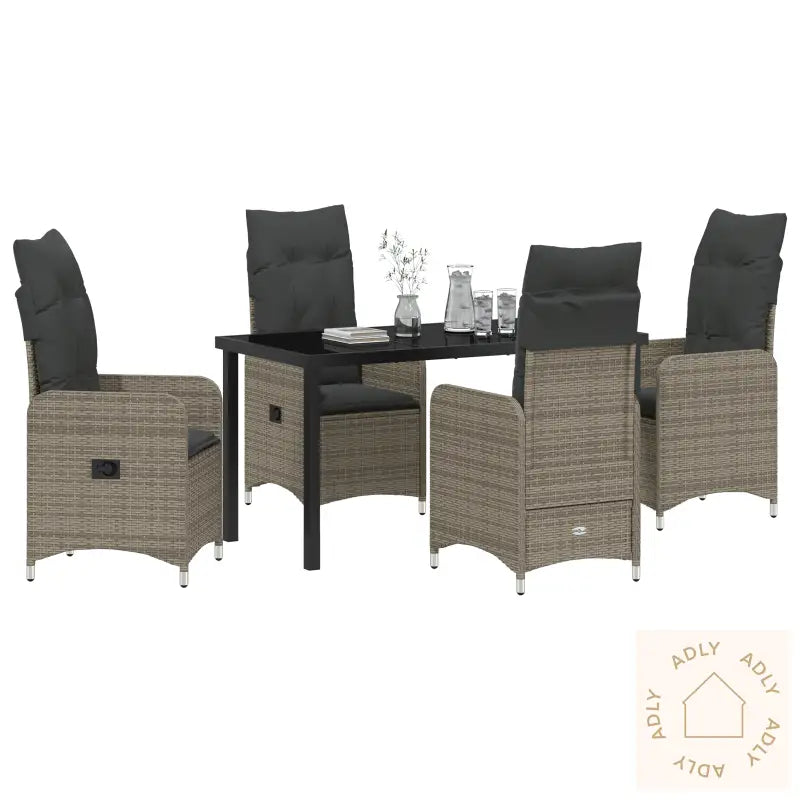 5 Delt Hagedining Sett Med Puter Grå Poly Rattan