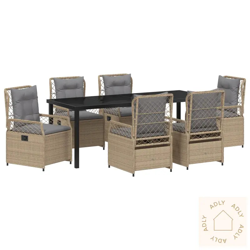 7-Delt Hage Spisebord Sett Beige Poly Rattan