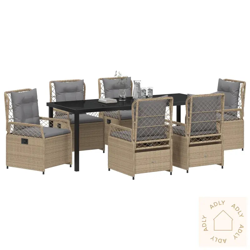 7-Delt Hage Spisebord Sett Beige Poly Rattan