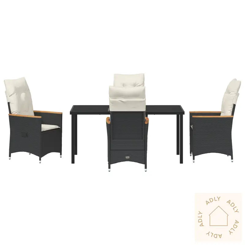 5-Delt Hage Spisesett Med Puter Svart Poly Rattan