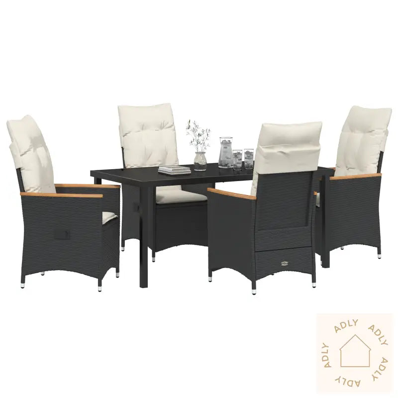 5-Delt Hage Spisesett Med Puter Svart Poly Rattan