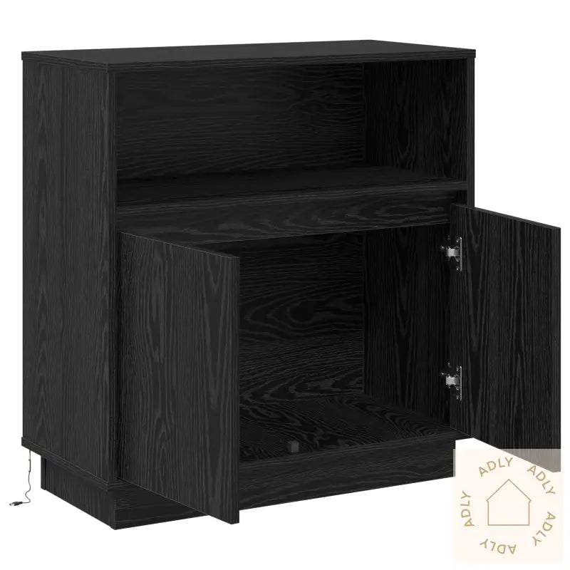 Sideboard Med Led Svart Eik 71X34,5X75 Cm Konstruert Tre