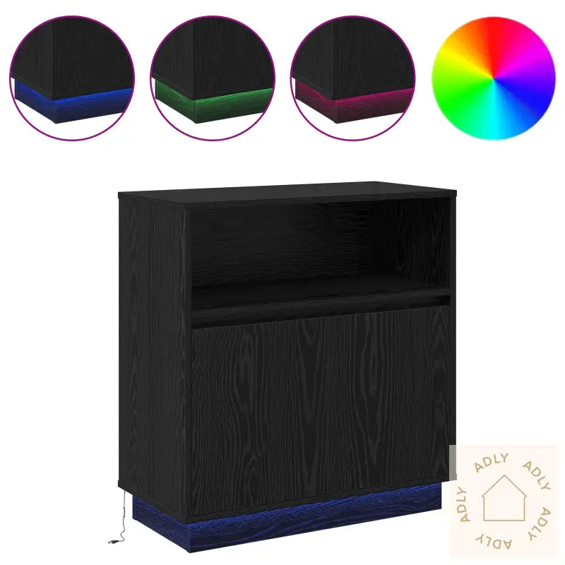 Sideboard Med Led Svart Eik 71X34,5X75 Cm Konstruert Tre