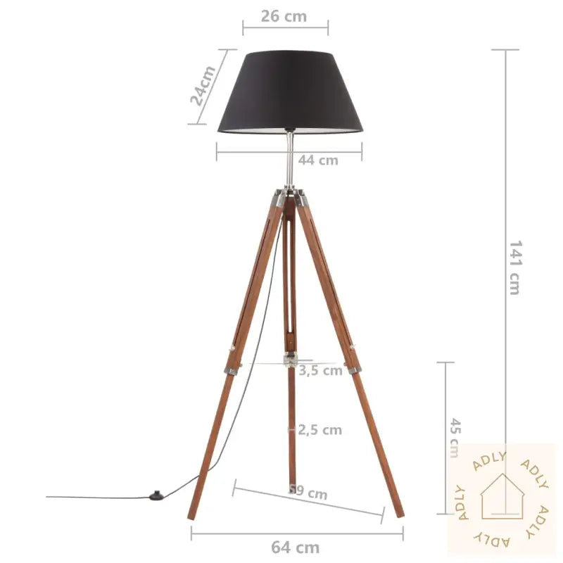 Gulvlampe Med Stativ Honningbrun Og Svart Heltre Teak 141 Cm