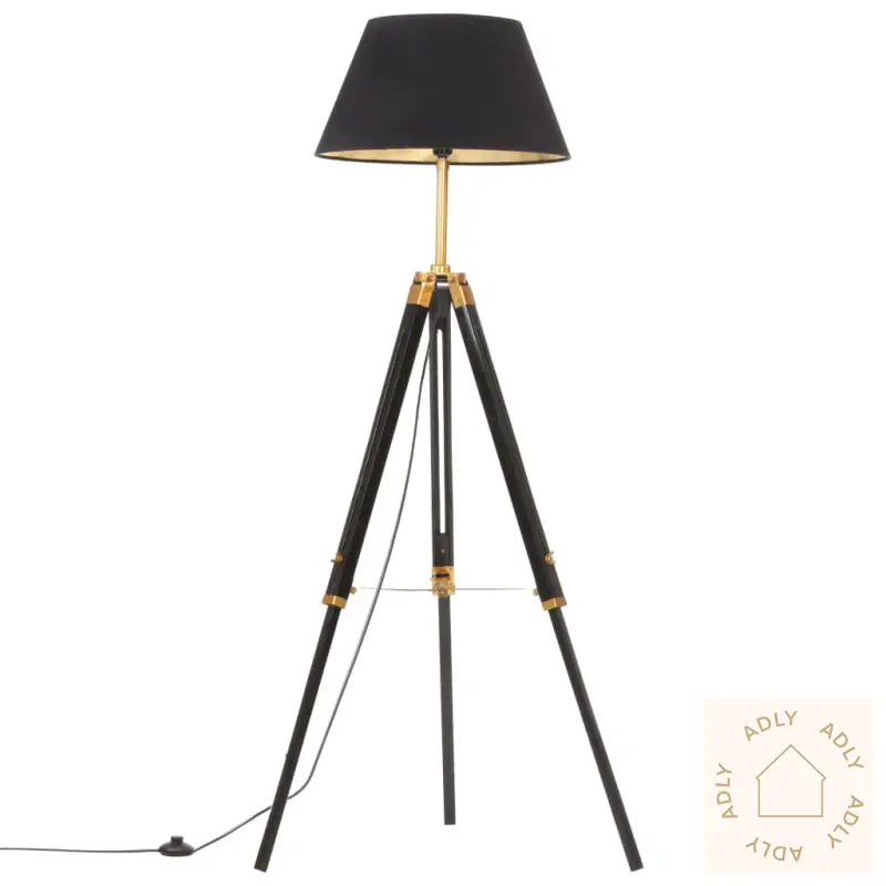Gulvlampe Med Stativ Svart Og Gull Heltre Teak 141 Cm