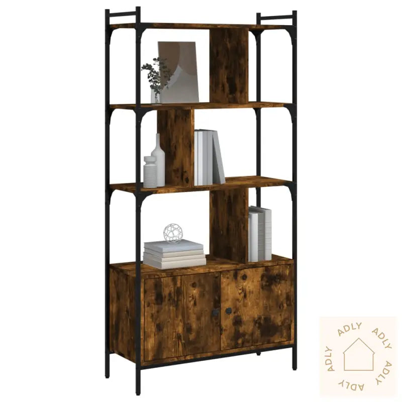 Bokhylle Med Dører Røkt Eik 76,5X30X154,5 Cm Konstruert Tre