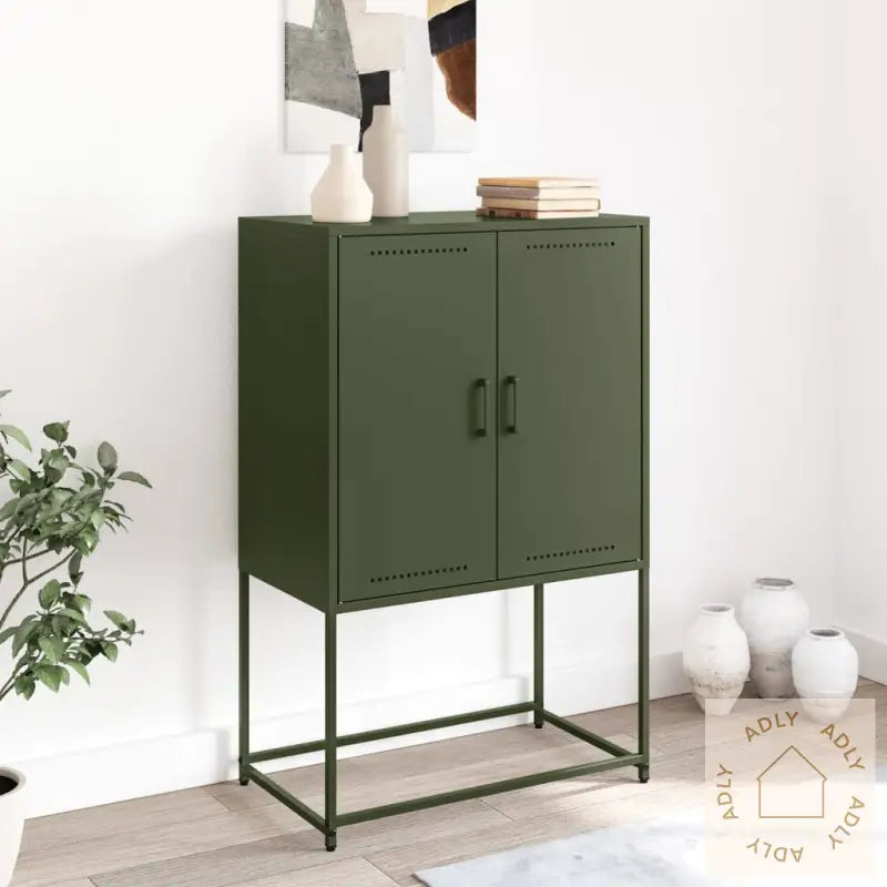 Highboard Olivengrønn 68,5X38,5X107 Cm Stål