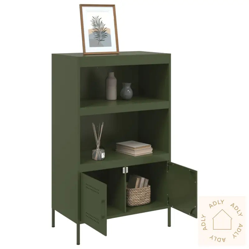 Highboard Olivengrønn 68X39X113 Cm Stål