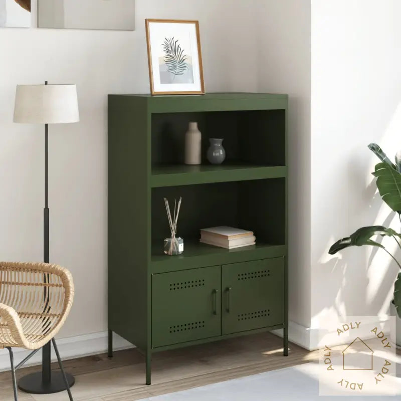 Highboard Olivengrønn 68X39X113 Cm Stål