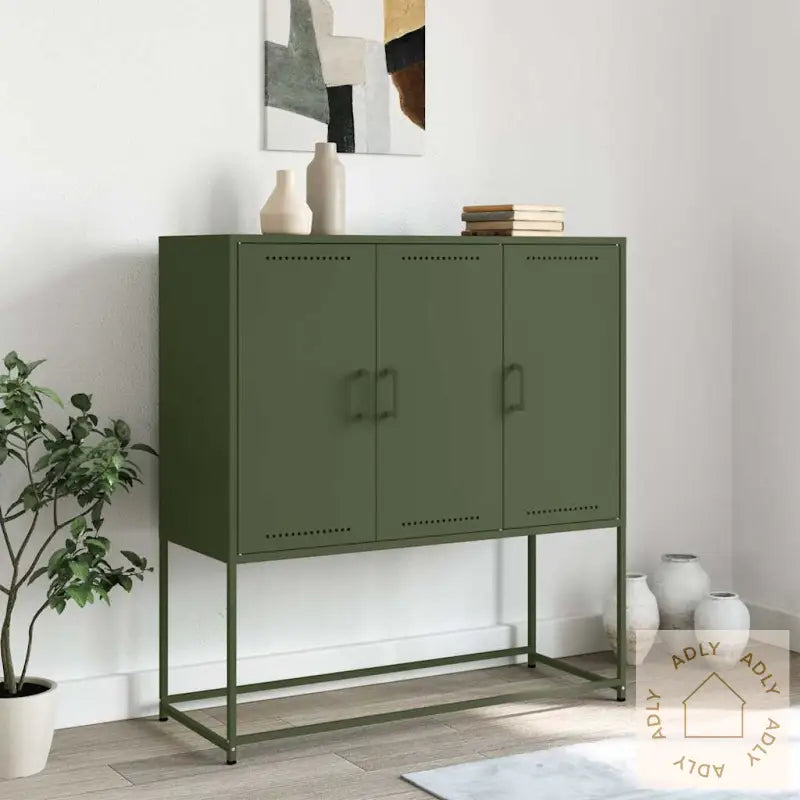 Highboard Olivengrønn 100,5X39X107 Cm Stål