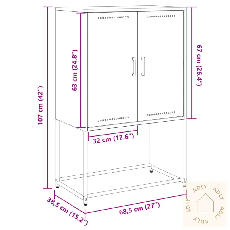 Highboard Sennepsgul 68,5X38,5X107 Cm Stål
