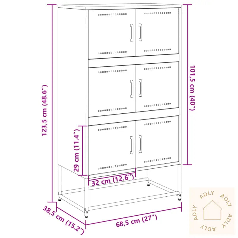 Skjenk Antrasitt 68,5X38,5X123,5 Cm Stål