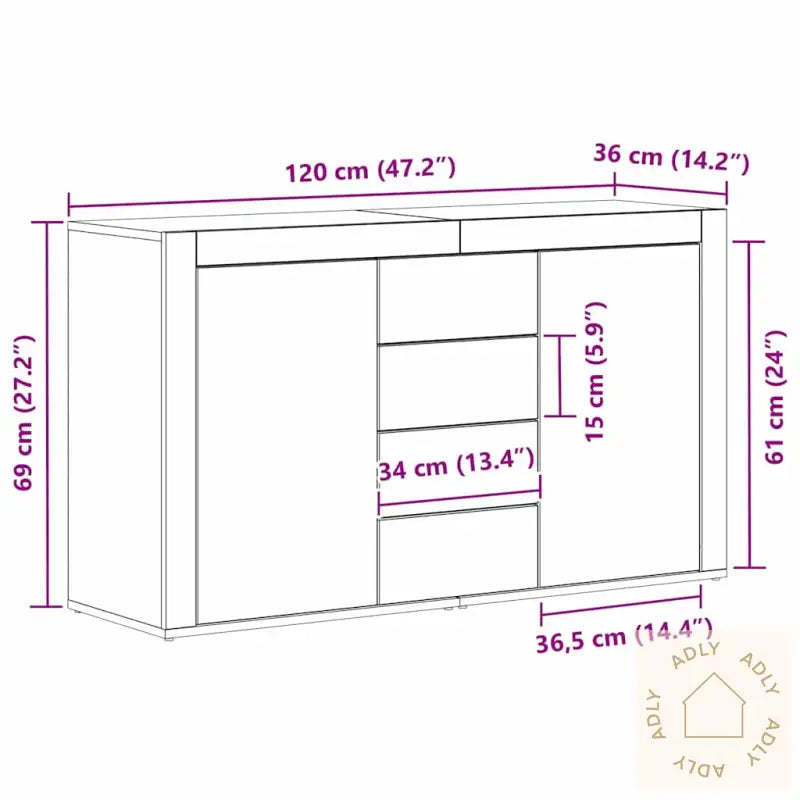 Sideboard Røkt Eik Konstruert Tre 120 X 36 X 69 Cm Sideboard