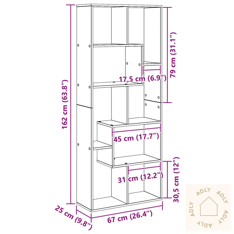 Romdeler Bokhylle Svart Eik 67X25X161.5 Cm Konstruert Tre