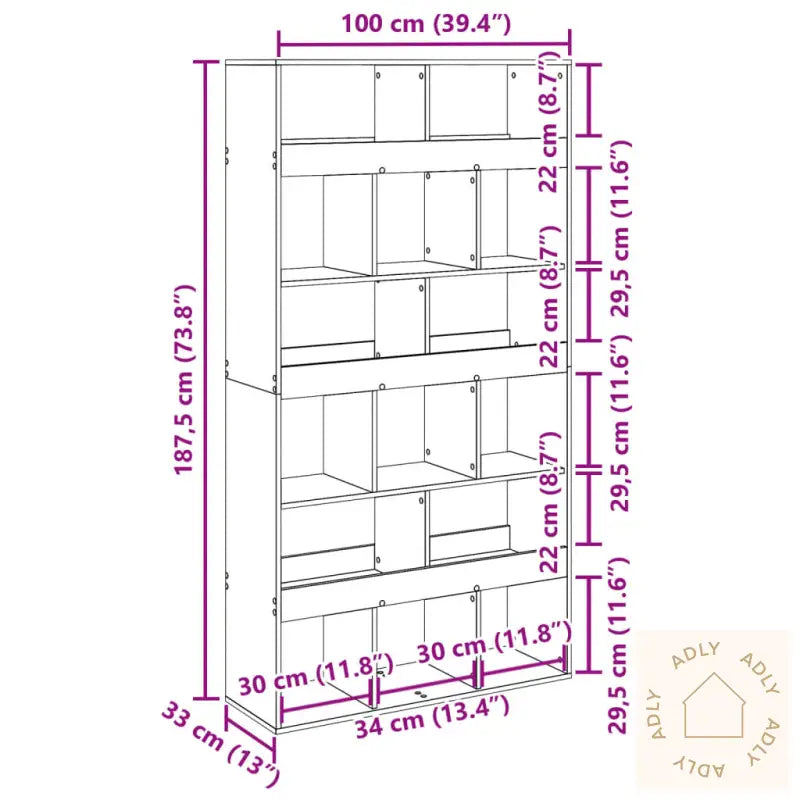 Romdeler Sonoma Eik 100X33X187,5 Cm Konstruert Tre